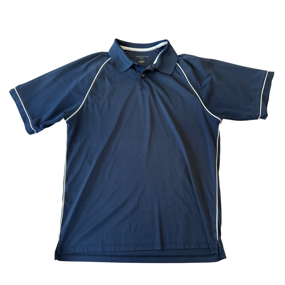 Nicklaus Golf Men Short Sleeve Piping Polo Shirt L Navy Blue Active Sport Preppy